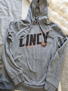 Cincy Grey Hoodie with Orange & Black Graphic Size Small